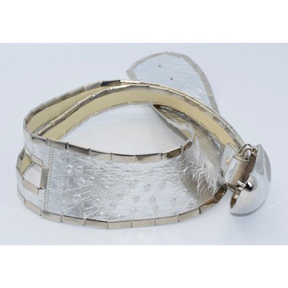 Y2K Vintage SIPRA Chrome Buckle Embossed Leather Studded Statement Belt S/M0 - Picture 4 of 8